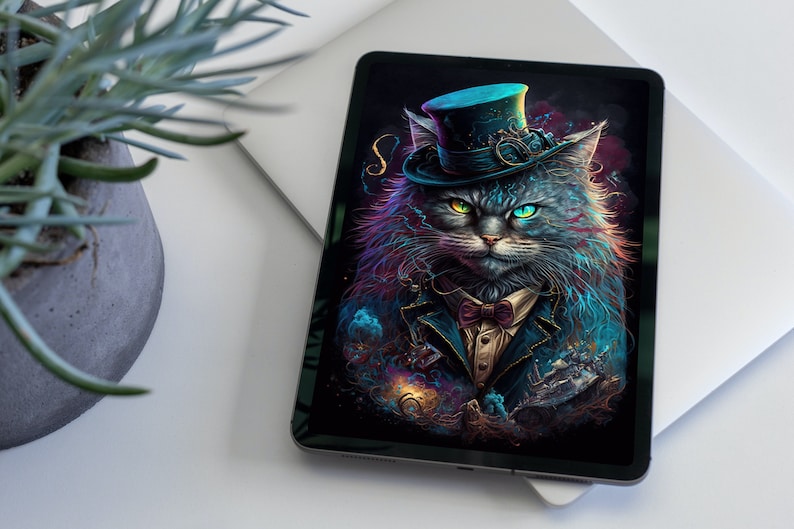 Feline Gentleman Digital Art Print – High-Resolution AI-Generated Wall Art