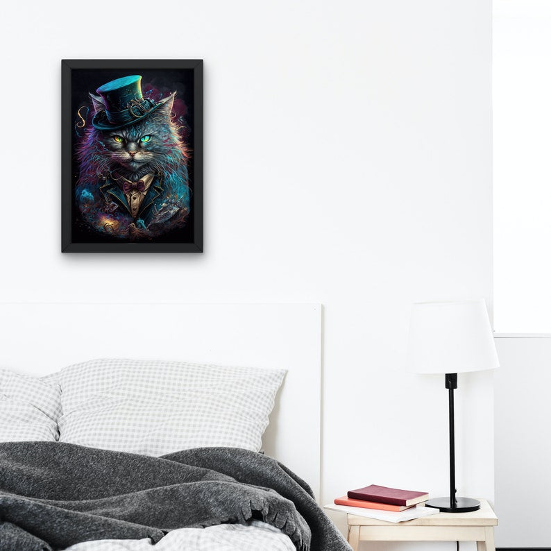 Feline Gentleman Digital Art Print – High-Resolution AI-Generated Wall Art