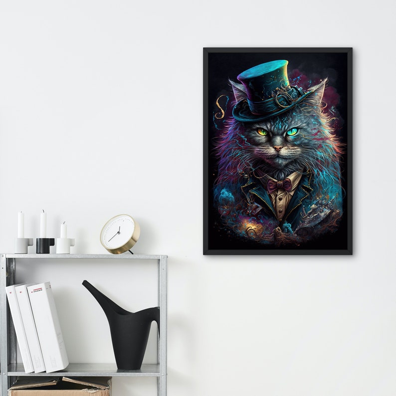 Feline Gentleman Digital Art Print – High-Resolution AI-Generated Wall Art