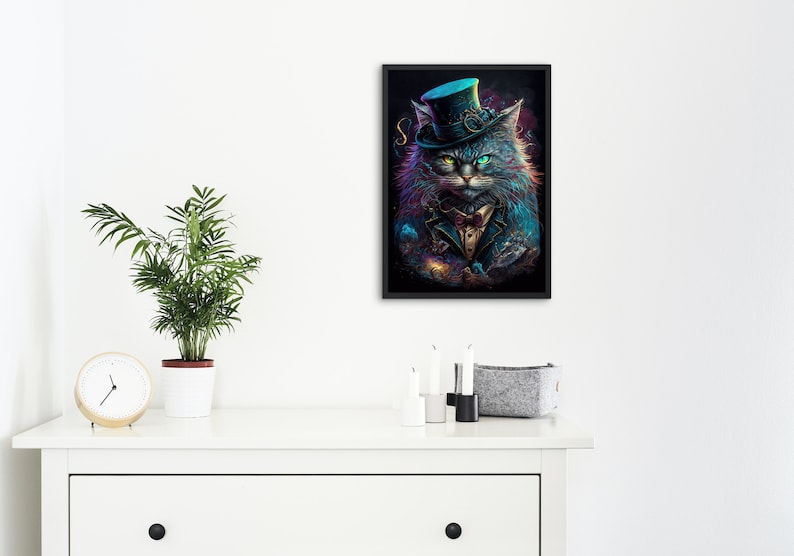 Feline Gentleman Digital Art Print – High-Resolution AI-Generated Wall Art