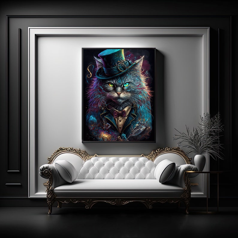 Feline Gentleman Digital Art Print – High-Resolution AI-Generated Wall Art