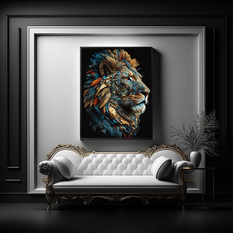 Majestic Lion Portrait Digital Art Print – High-Resolution Wall Art for Home Decor