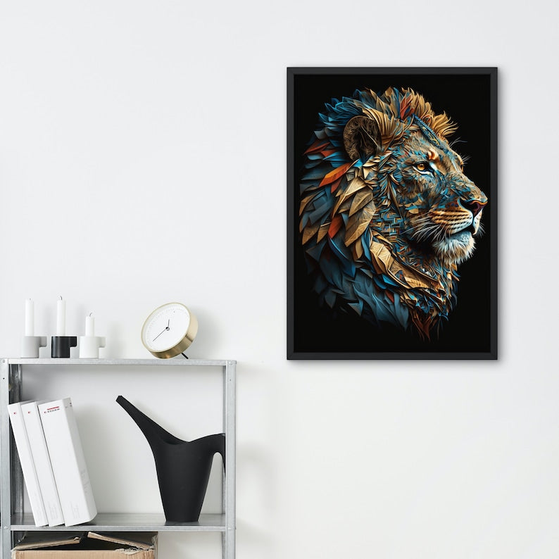 Majestic Lion Portrait Digital Art Print – High-Resolution Wall Art for Home Decor
