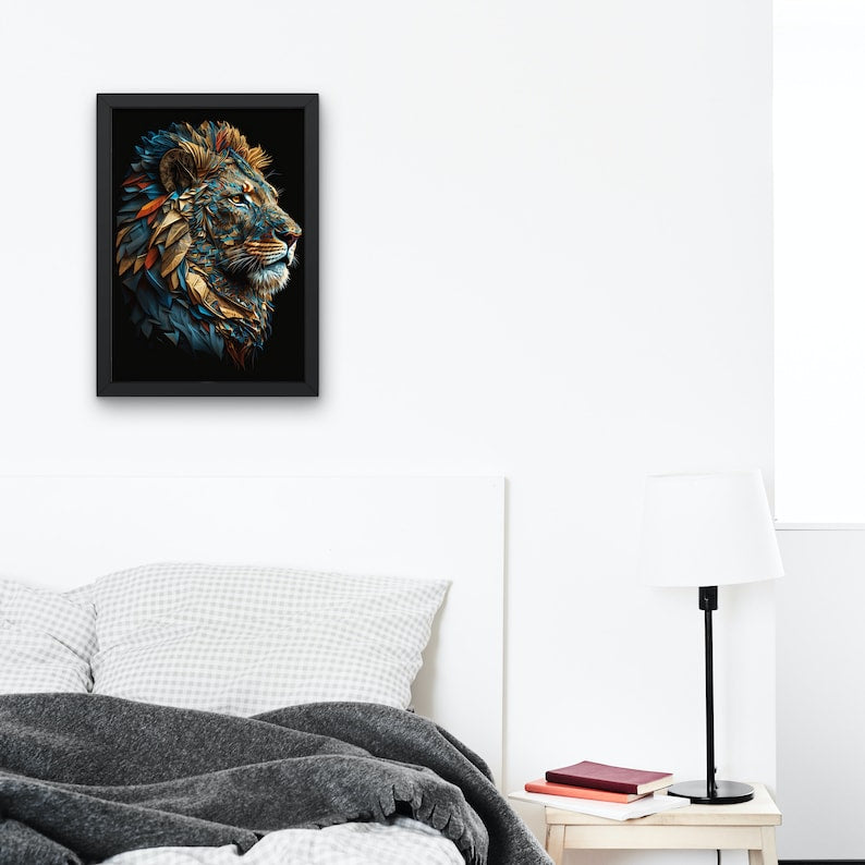 Majestic Lion Portrait Digital Art Print – High-Resolution Wall Art for Home Decor