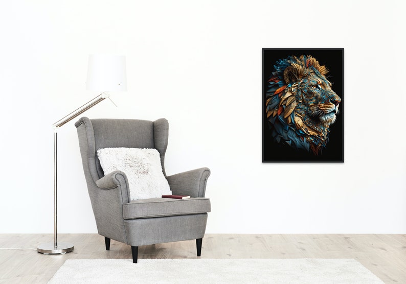 Majestic Lion Portrait Digital Art Print – High-Resolution Wall Art for Home Decor