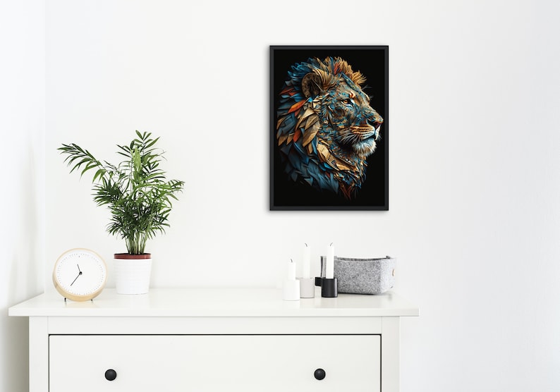 Majestic Lion Portrait Digital Art Print – High-Resolution Wall Art for Home Decor