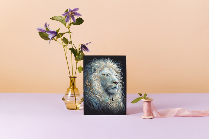 White Lion Digital Art Print – AI-Generated High-Resolution Wall Art for Home Decor