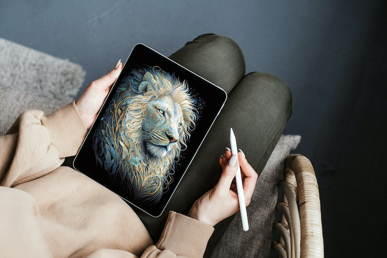 White Lion Digital Art Print – AI-Generated High-Resolution Wall Art for Home Decor