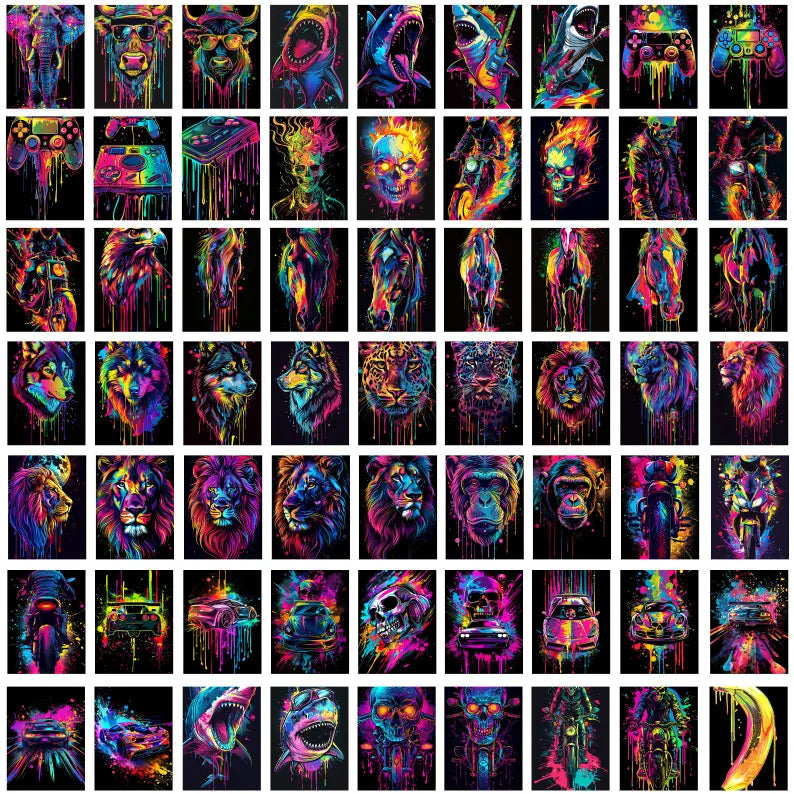 500+ Neon T-Shirt Designs Bundle – Vibrant PNG Graphics for Printing & Merch