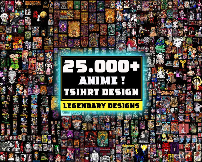 25,000+ Anime T-Shirt Designs Bundle – High-Quality PNG Graphics for Printing