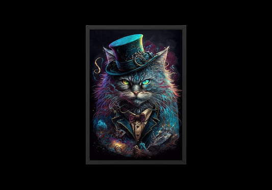 Feline Gentleman Digital Art Print – High-Resolution AI-Generated Wall Art