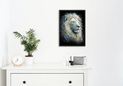 White Lion Digital Art Print – AI-Generated High-Resolution Wall Art for Home Decor