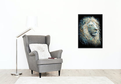 White Lion Digital Art Print – AI-Generated High-Resolution Wall Art for Home Decor