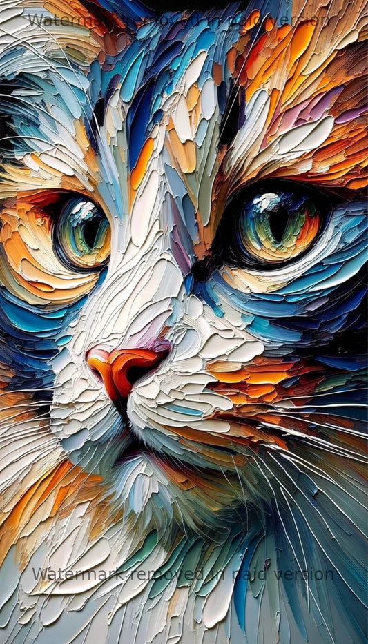 Elegant Cat Oil Painting - AI-Assisted Digital Art, Feline Wall Decor